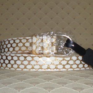Dress or Casual WHITE DOTS ON GOLD Bonded LEATHER Belt